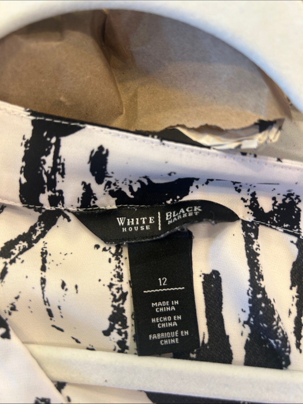 White House Black Market Monochrome Brushstroke Long Sleeve Dress - Picture 5 of 5